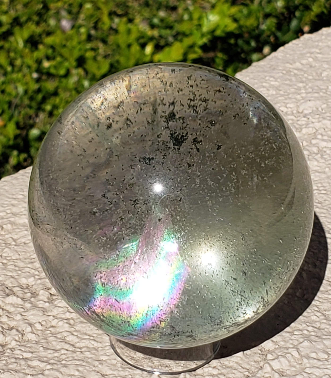 3″ Clear Green Garden Quartz Crystal Sphere Orb Ball Rainbows, 612g or 1.3 lbs