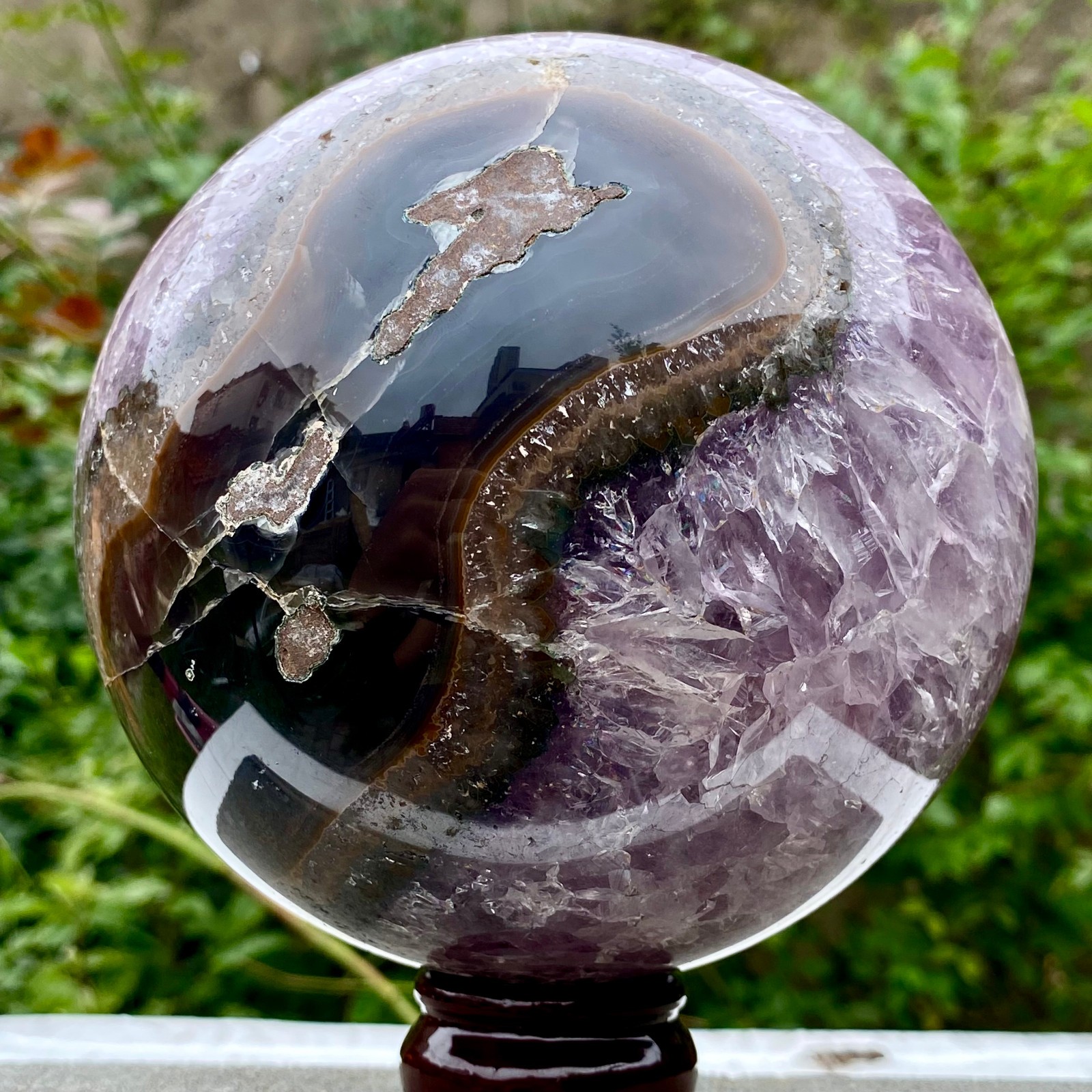 5.9LB Natural Amethyst Agate Sphere Polished Healing Crystal Ball Home Fe
