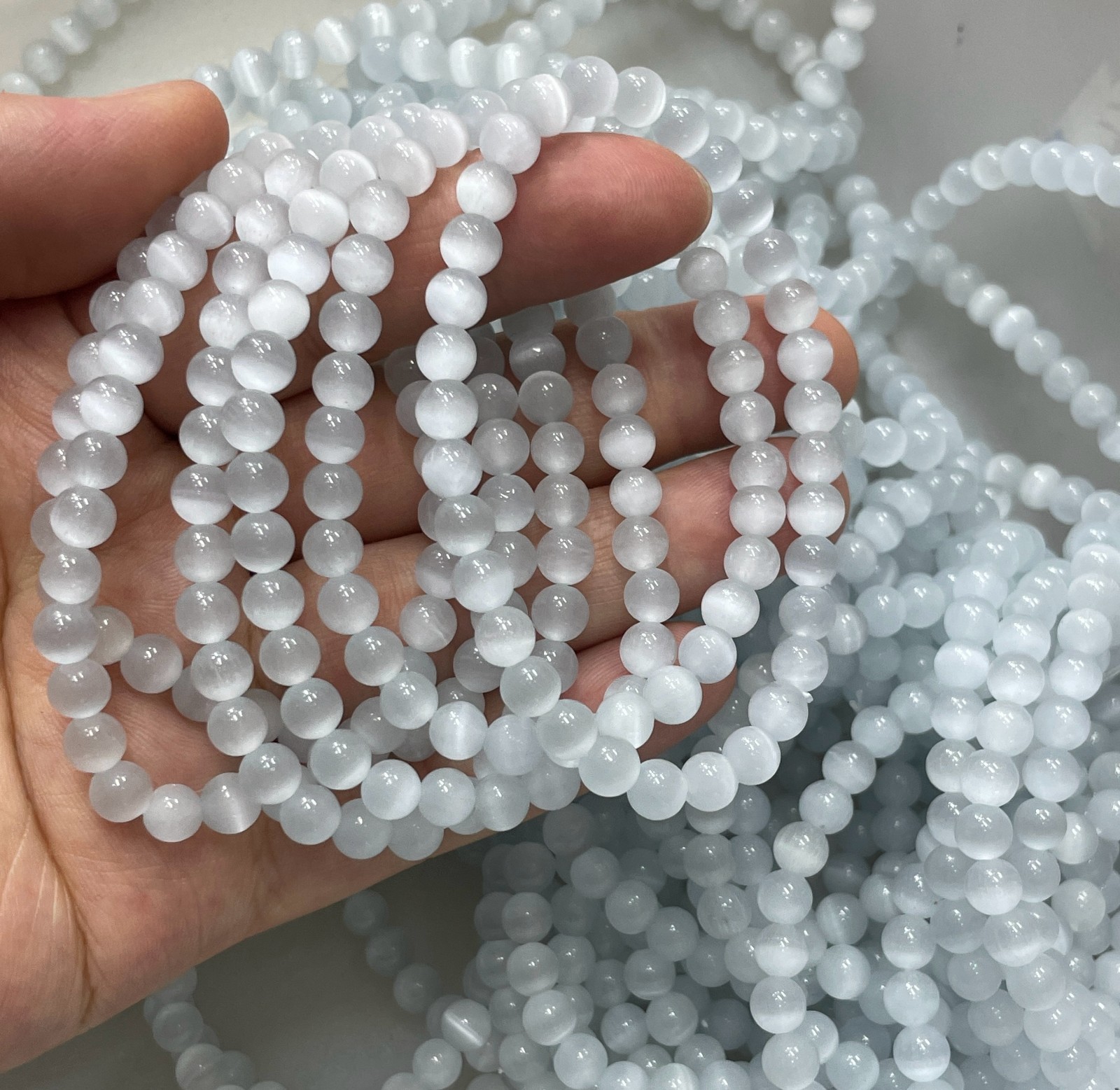 Glass Cat Eye Beads Round Beads 6mm Bracelet decor 7.5″ 10pcs