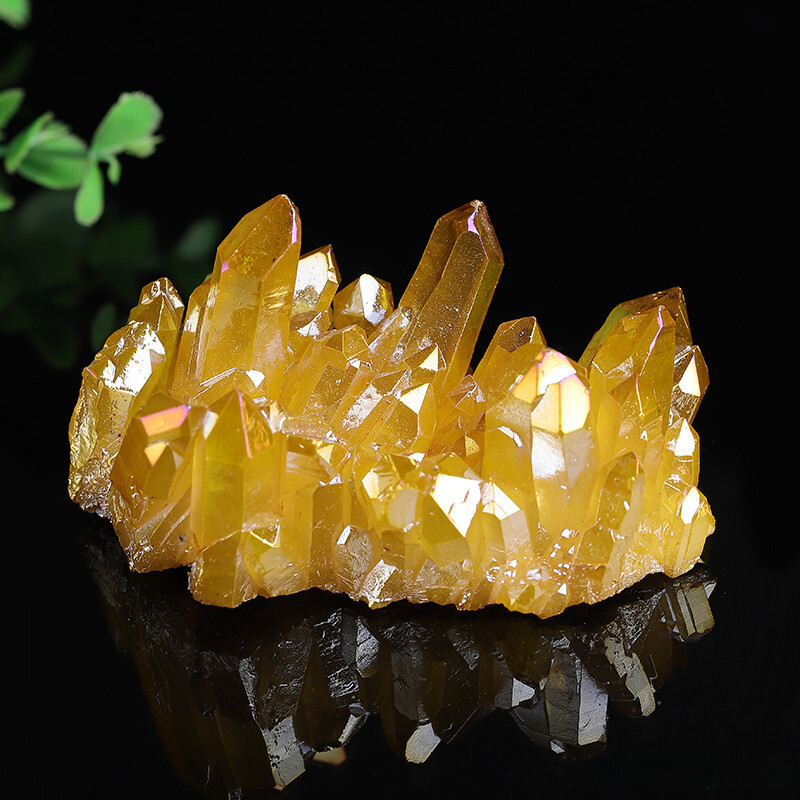 100g Natural Aura Yellow Quartz Crystal Cluster Titanium Ore Stone Energy Decor