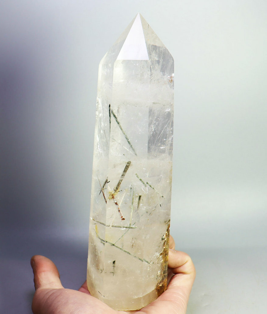 2.0lb Natural Clear Green Tourmaline Quartz Crystal Tower Wand Point Healing