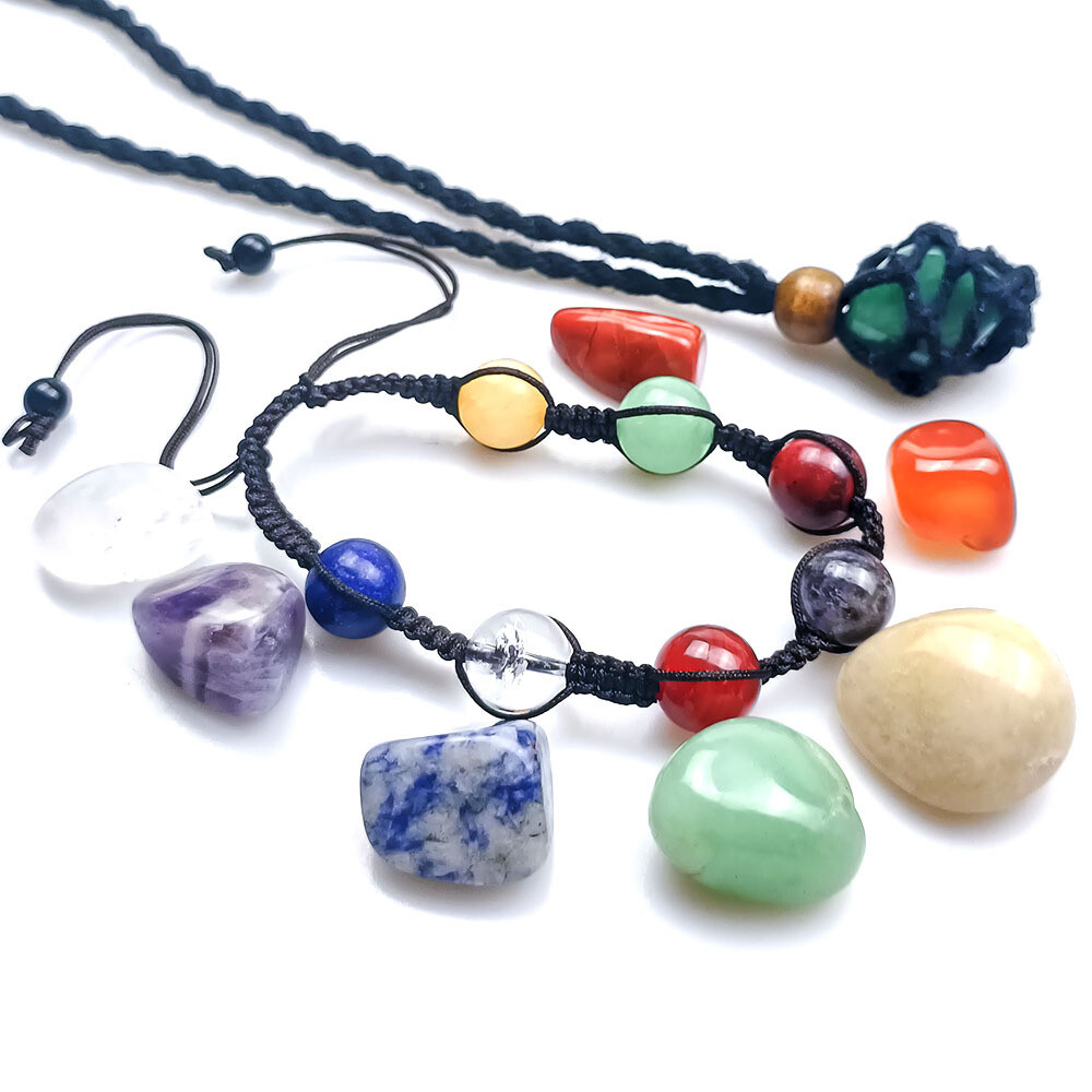7 Chakra Stone Bracelet Reiki Healing Crystal Natural Gemstone Braided Rope US##