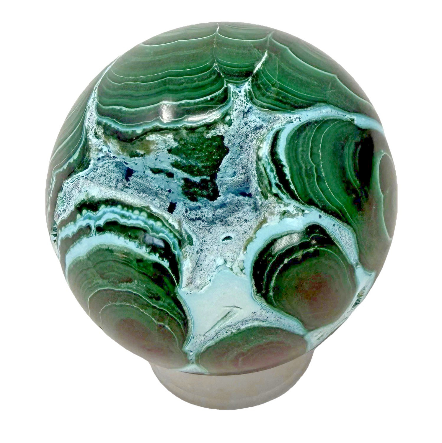 Malachite & Christocola Crystal Sphere Druzies & Beautiful Banding & Patterns