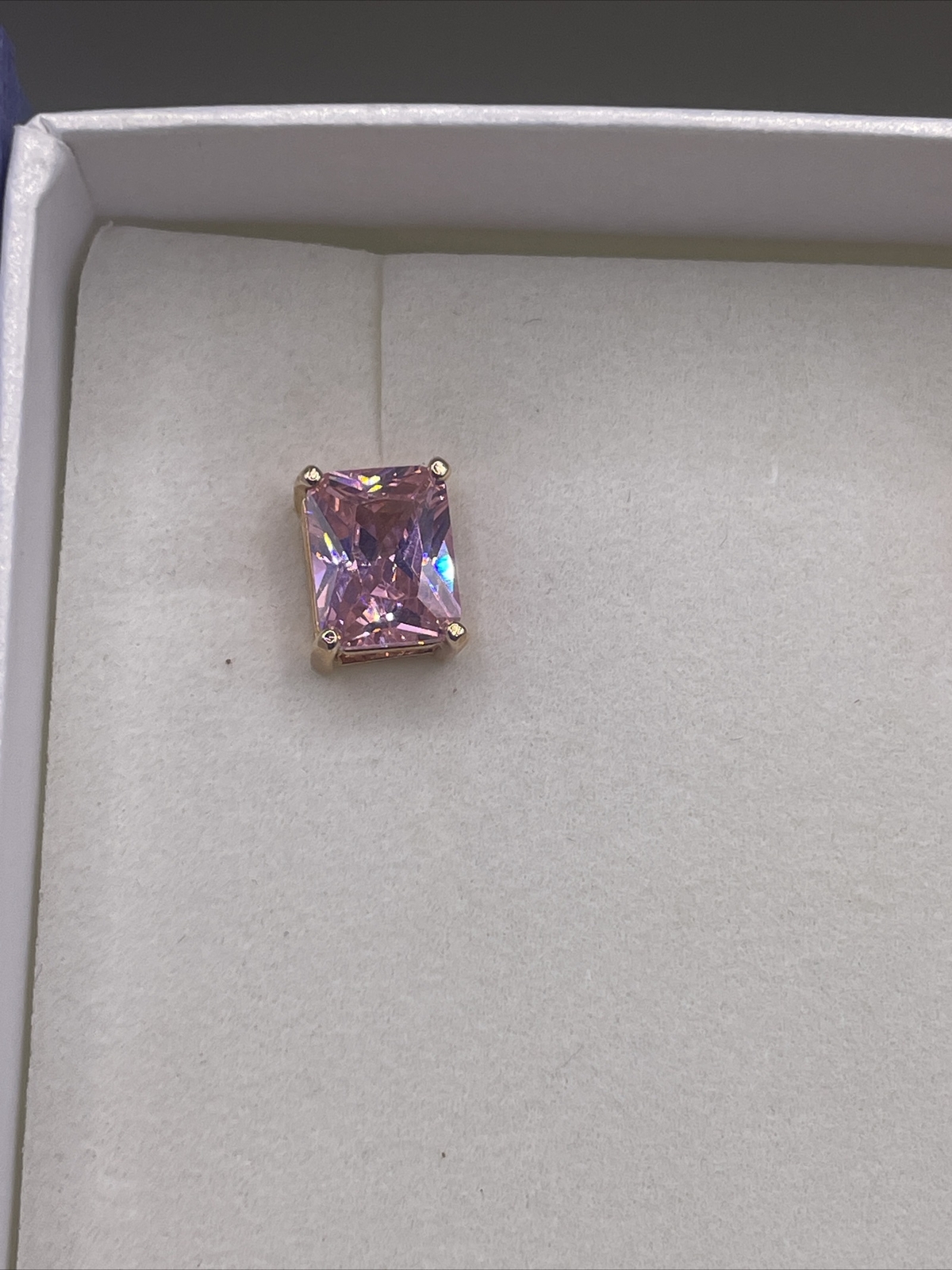 Gold Over Sterling Silver Rectangle Bright Pink Earrings Stud Pink Topaz #1003