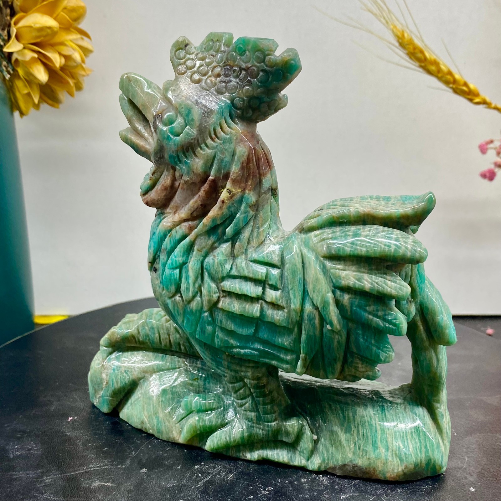 1.52LB Natural Amazonite Carving chicken Hand Carved Crystal Healing Decor