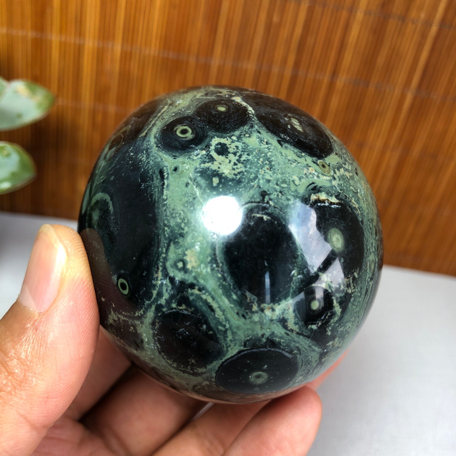 72mm NATURAL Green Kambaba jasper sphere egg quartz Crystal Healing 339g g7766
