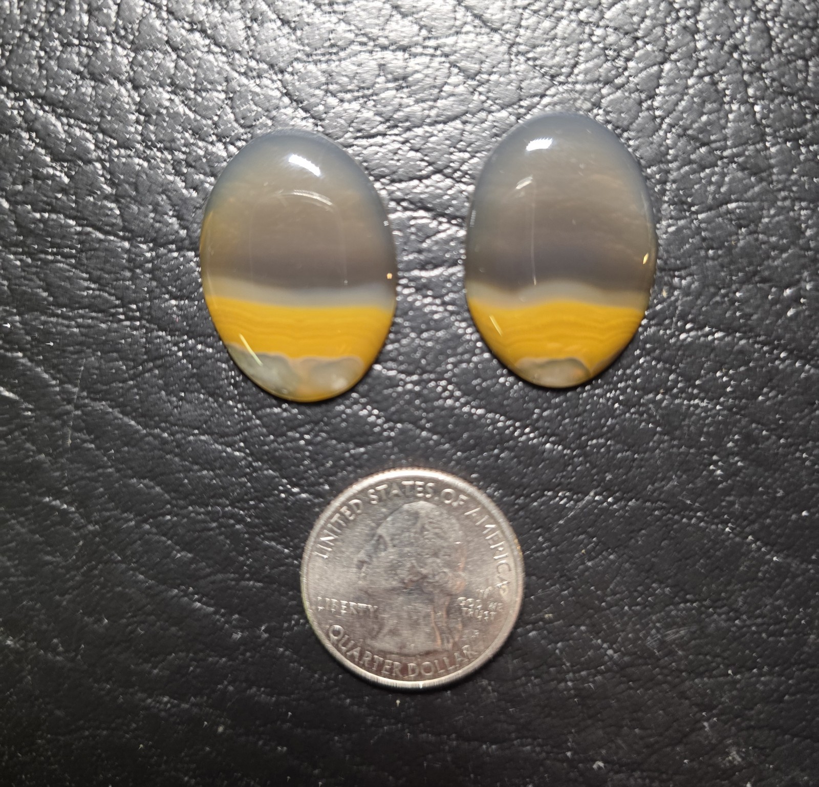 2 Kentucky Agate Translucent, Brown, Yellow banded Oval Cabochons #C-22