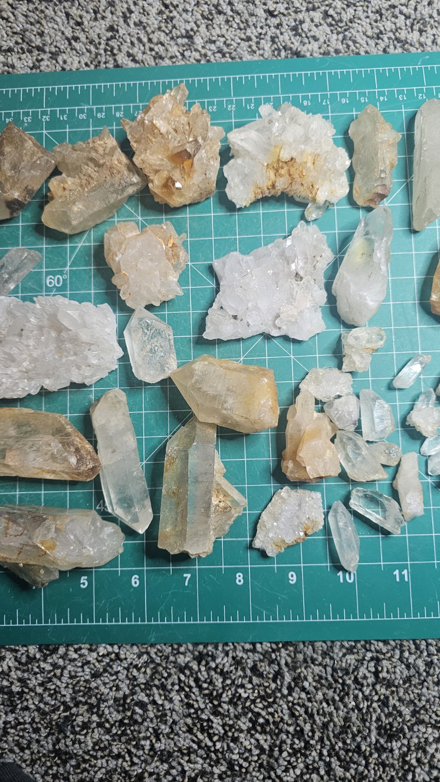Huge Lot Of Quartz Crystal Points And Clusters. Iron Stained.