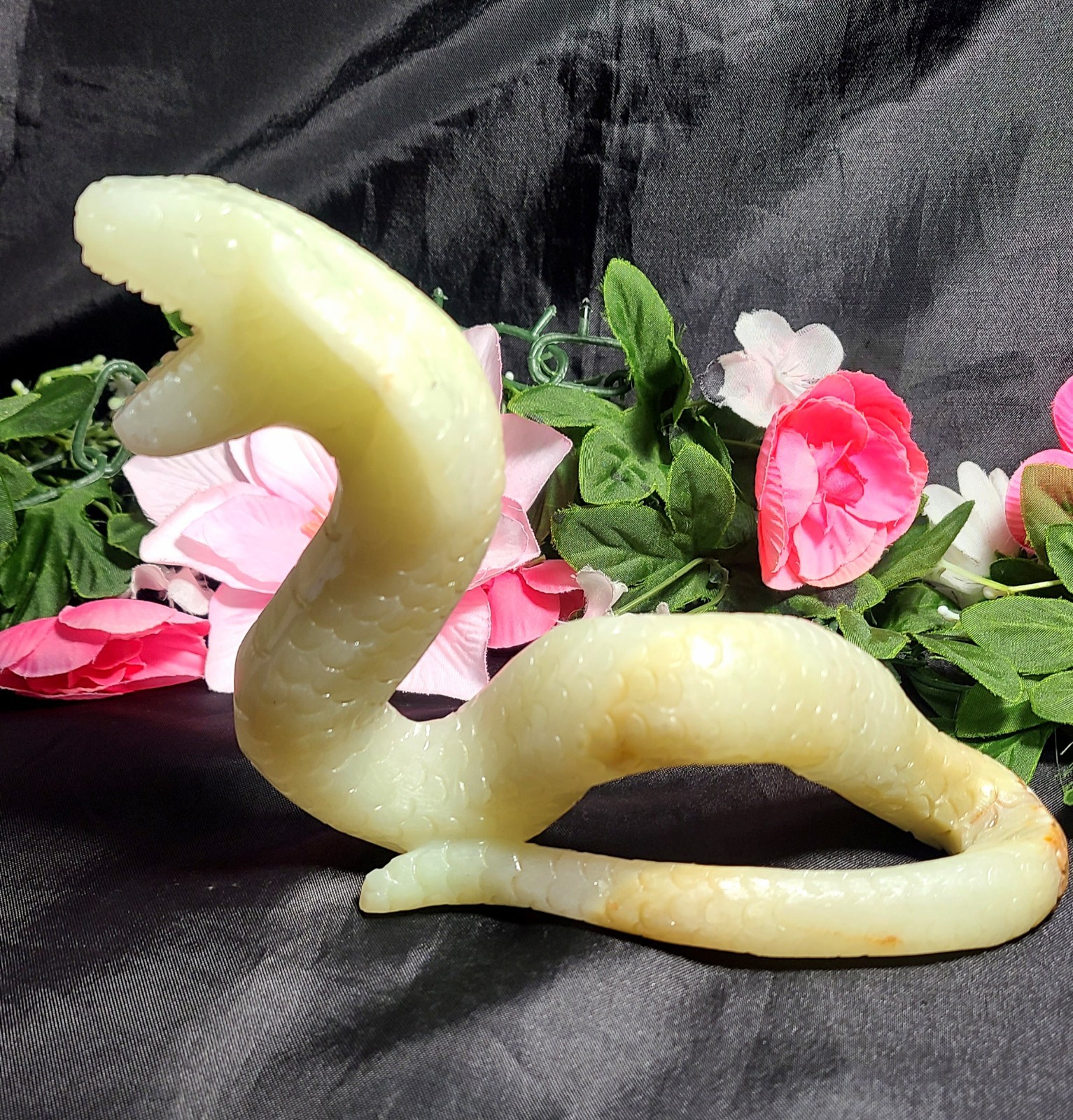 Rare XX Large 7″ 473g Afghan Jade Green Cobra Snake Stone Crystal Carving Statue