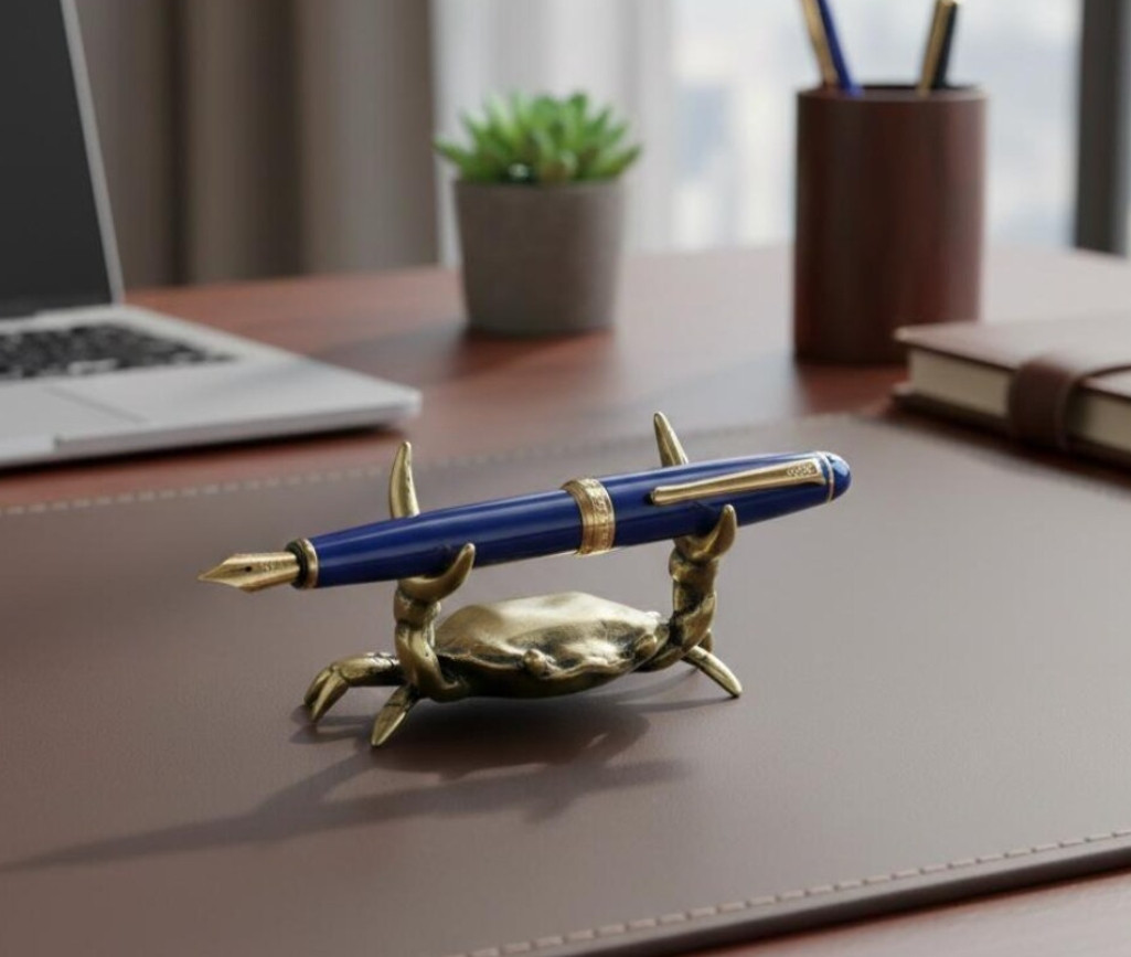 Brass Crab Sculpture Statue Desktop Pen Glass Cutlery Holder Reiki Home Decor