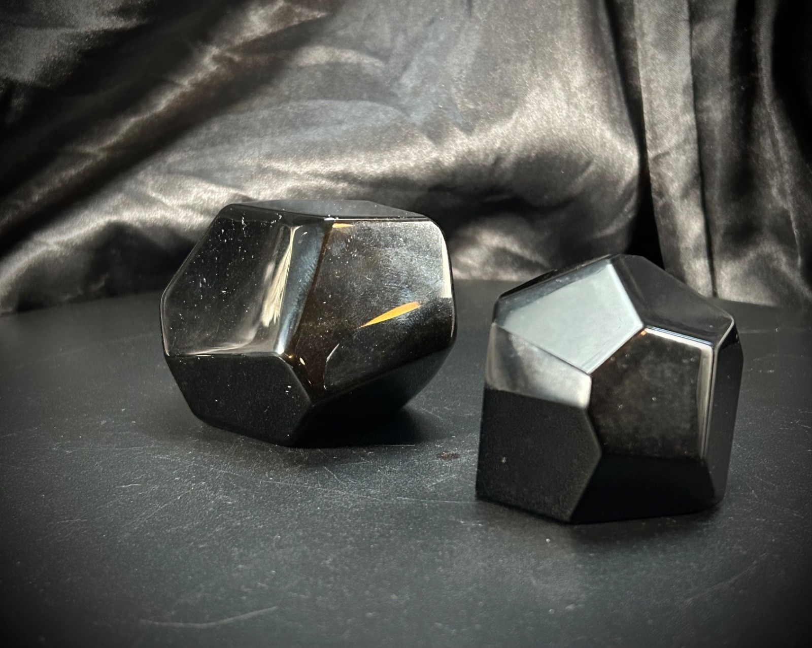 10.9oz (310 grams) Pair Of Black Obsidian Geometric Freeforms