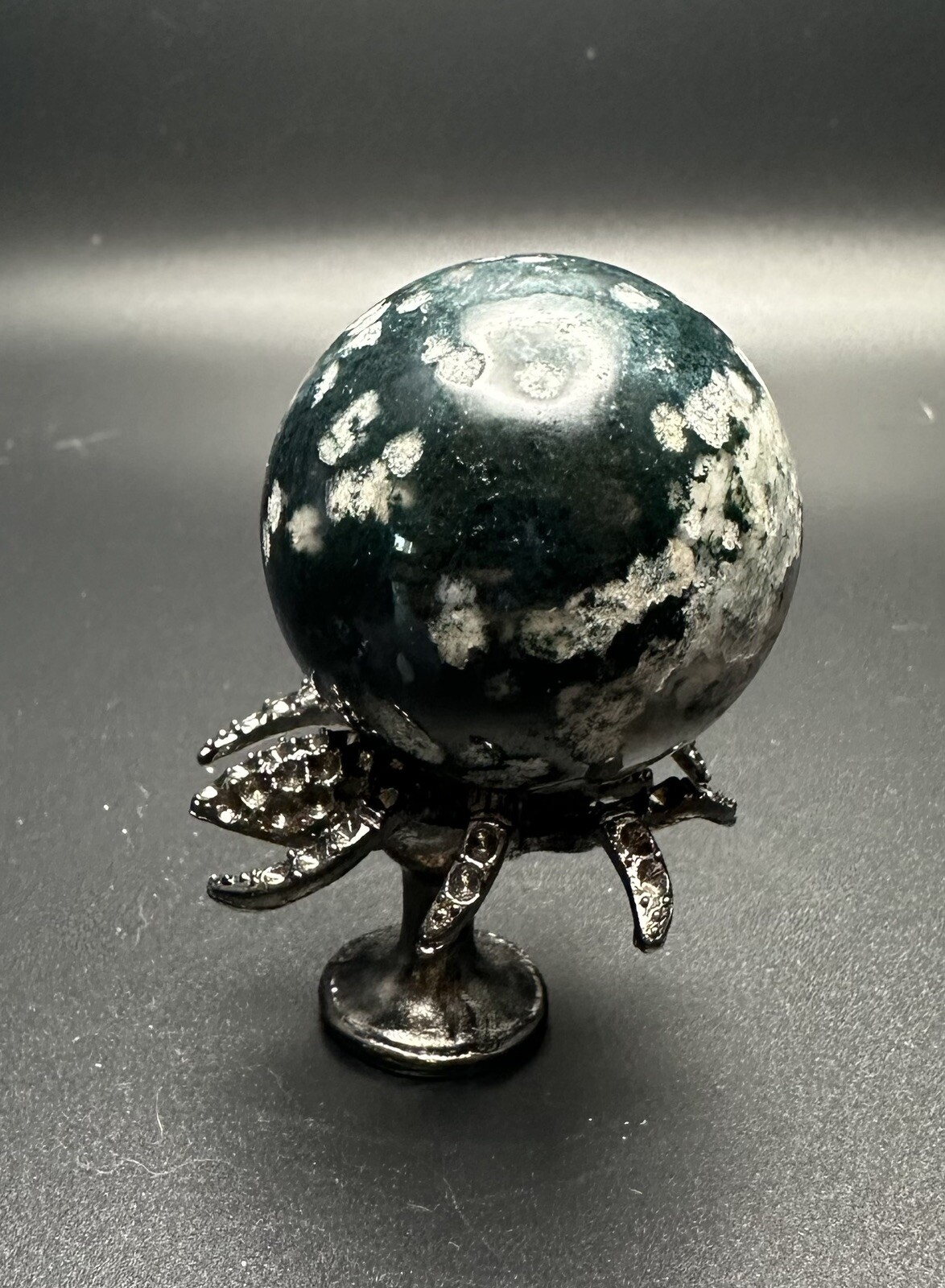 Green Moss Agate Crystal Sphere Spider Stand Free Shipping