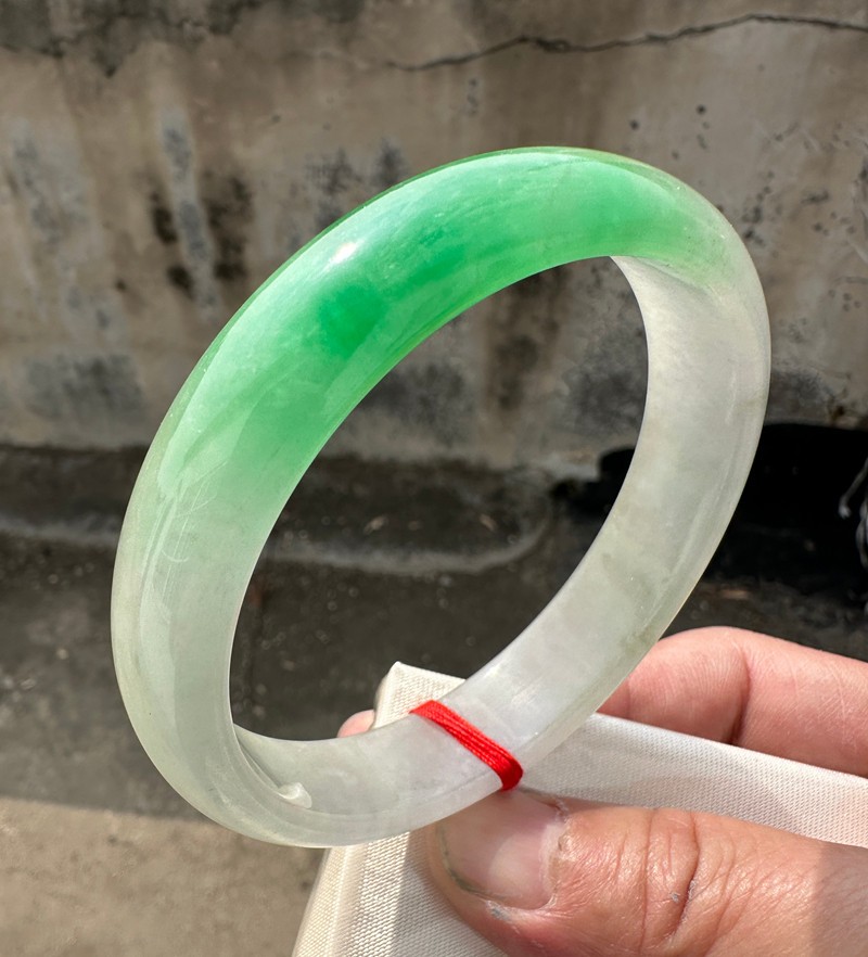 Certified Natural Grade AAA Ice Green Burmese Jade jadeite bracelet bangle 64MM
