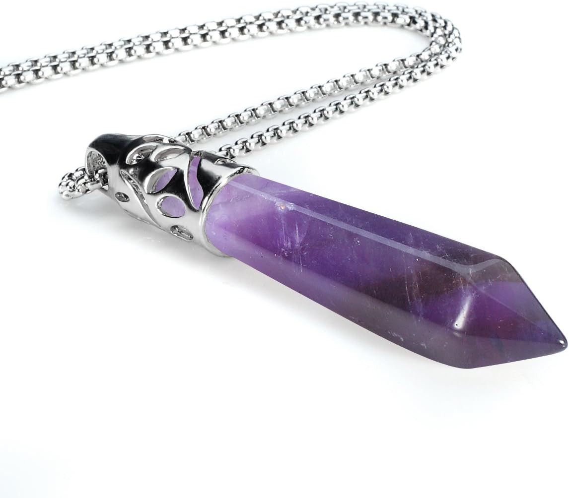 Healing Crystal Necklace for Women Men Natural Amethyst Quartz Crystal Pendant E