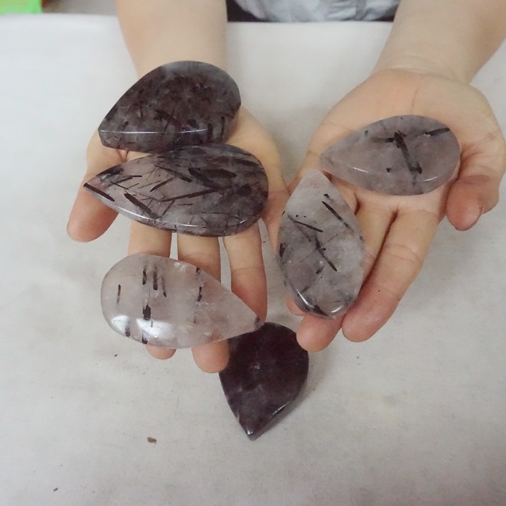 2.2LB 12Pcs Natural Black Hair Tourmaline Quartz Crystal Water Drop Healing