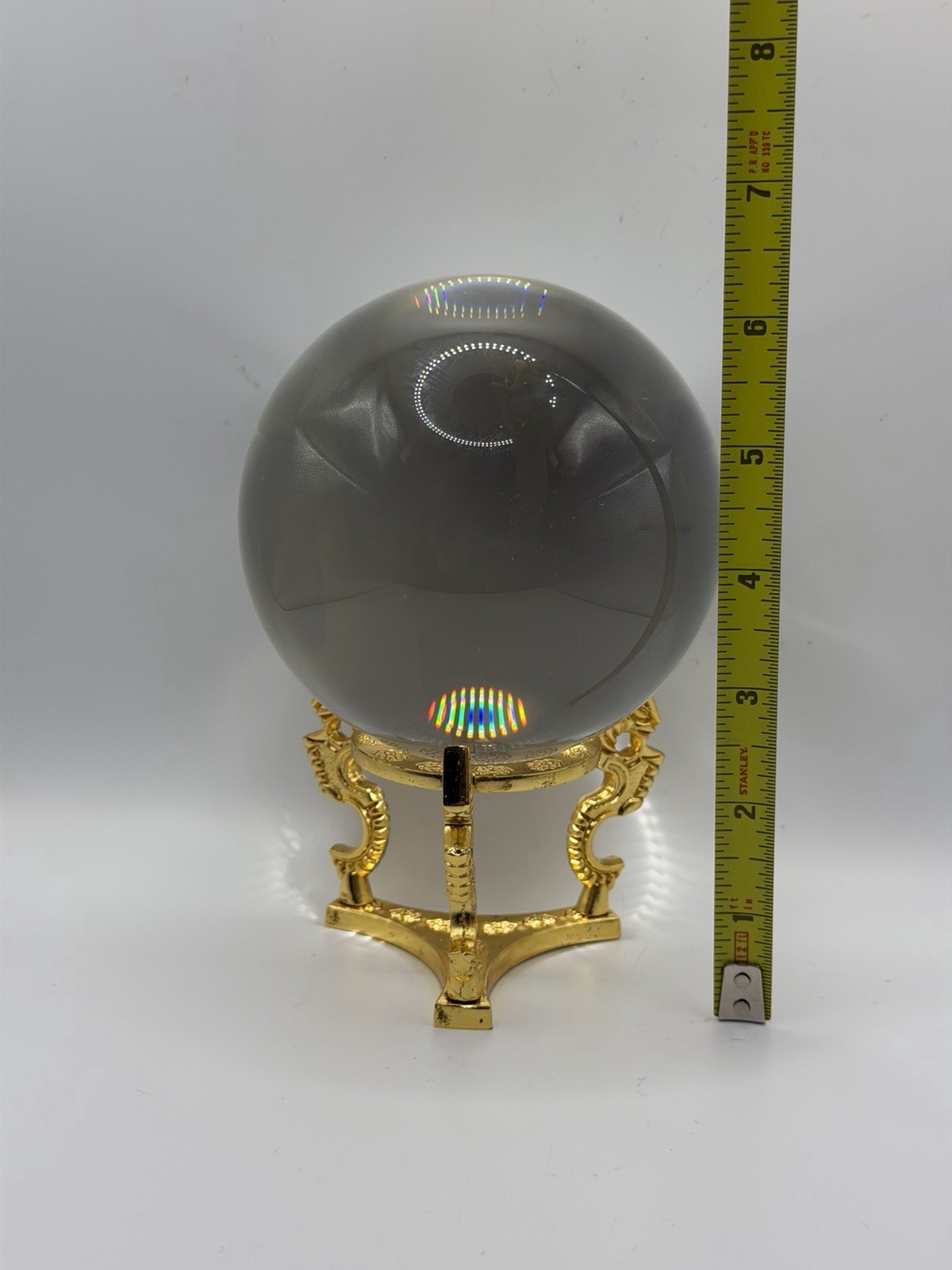 Amlong Crystal Clear Ball Sphere 110mm 4.2” Gold Dragon Stand NIB