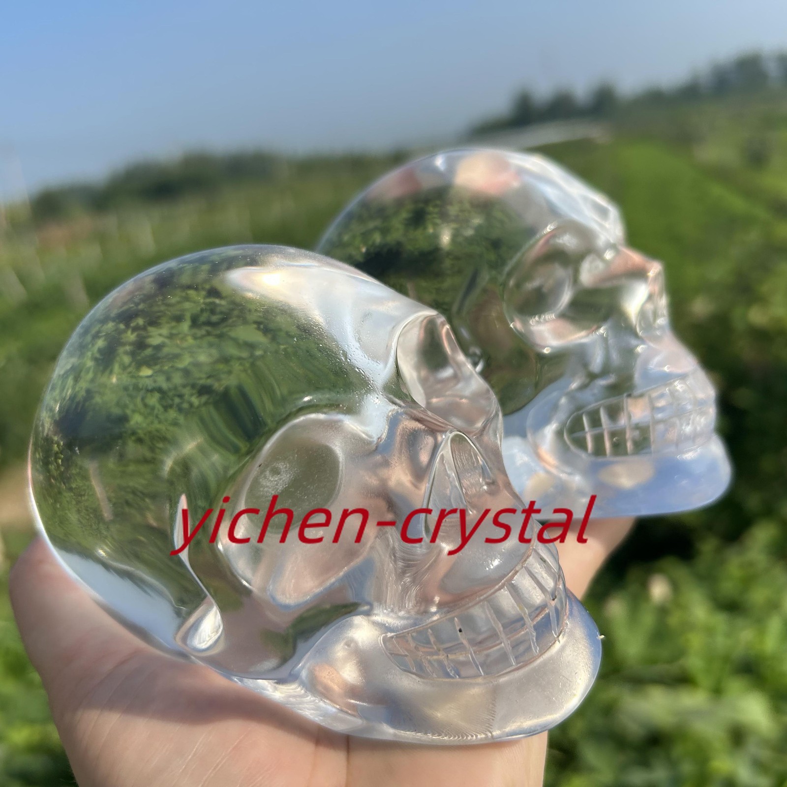 850G+ Large Smelting Stone Hand Carved Quartz Crystal Skull Reiki Heal Gift 1pc