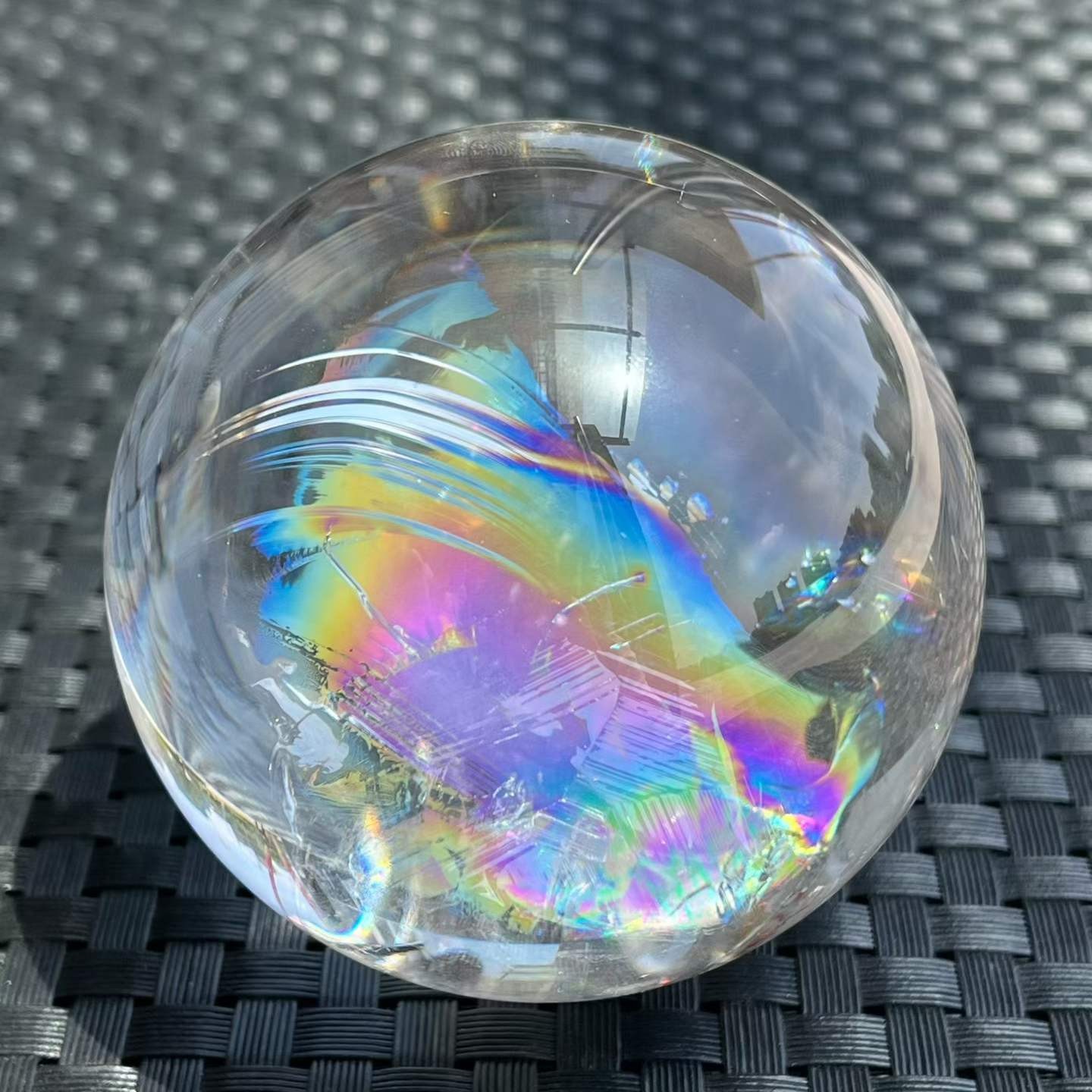515g Natural Rainbow White Quartz Sphere Energy Crystal Ball Reiki Decor