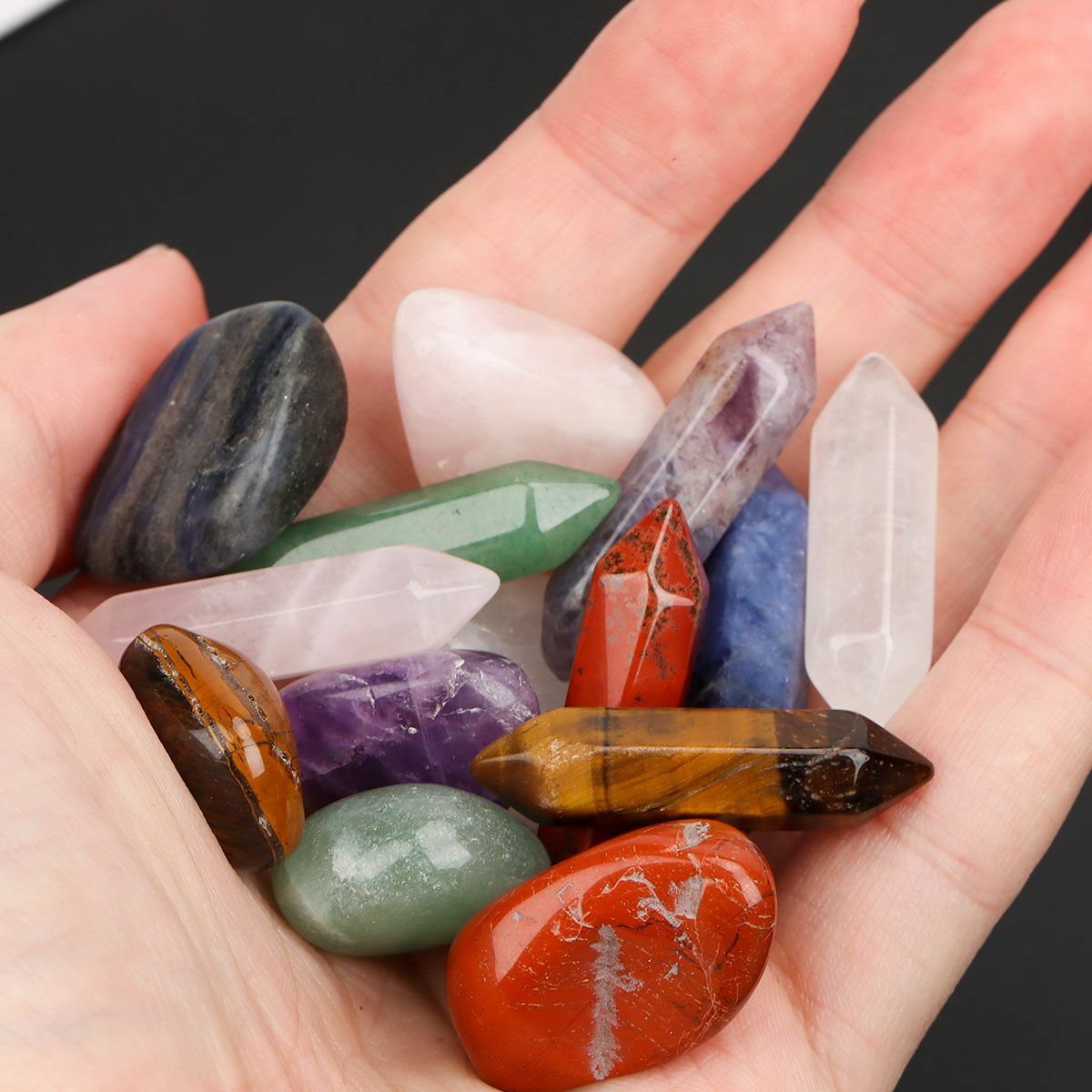 14Pc Chakra Natural Gem Stone Set Single Point Healing Wand Reiki Quartz Crystal