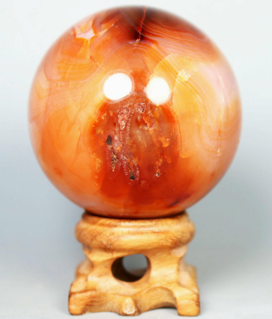 180g Natural Colorful Red Orange Carnelian Agate Geode Crystal Sphere Ball Stand