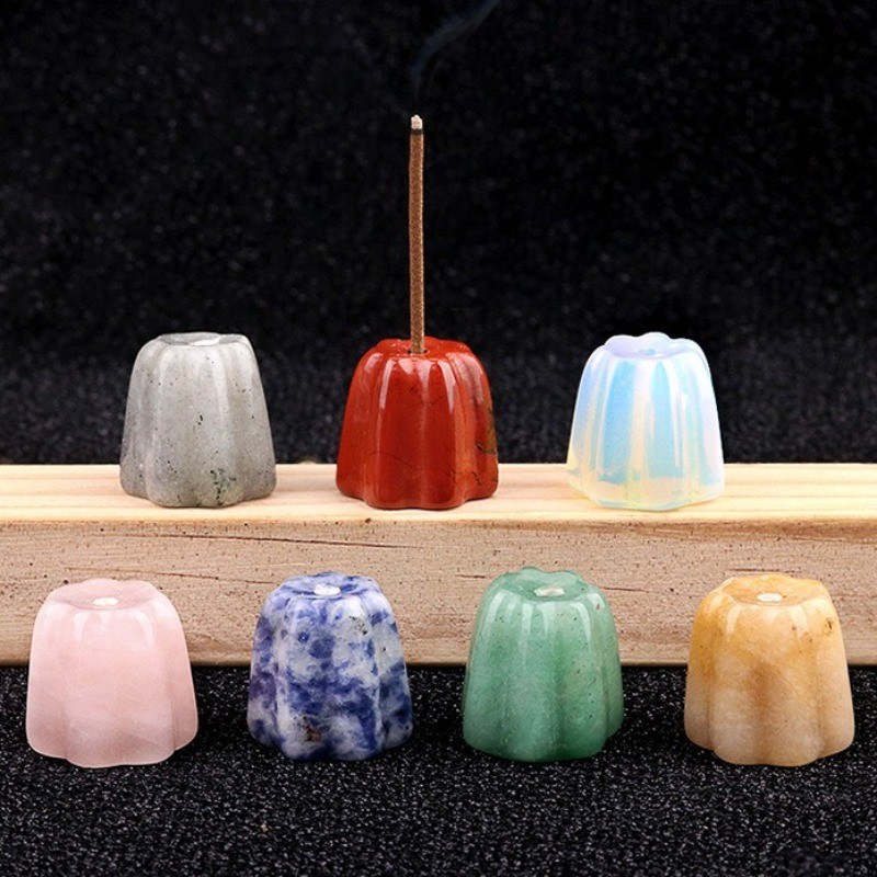 Natural Crystal Canelé Incense Holder Chakra Stone Stick Incense Burner for Yoga