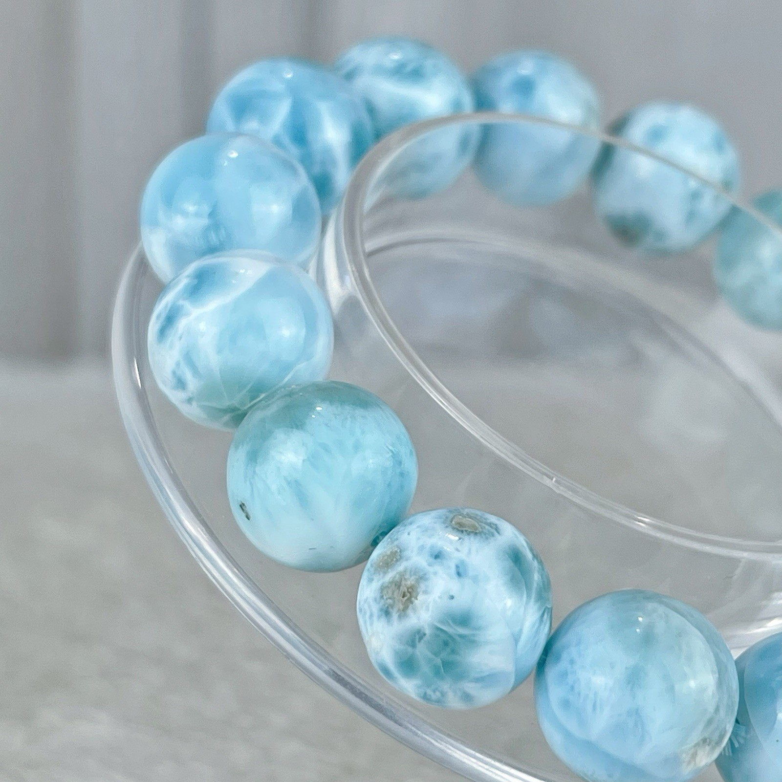 53g Larimar Bracelet Sky Blue, 7 in” 13mm, Dominican Gemstone,