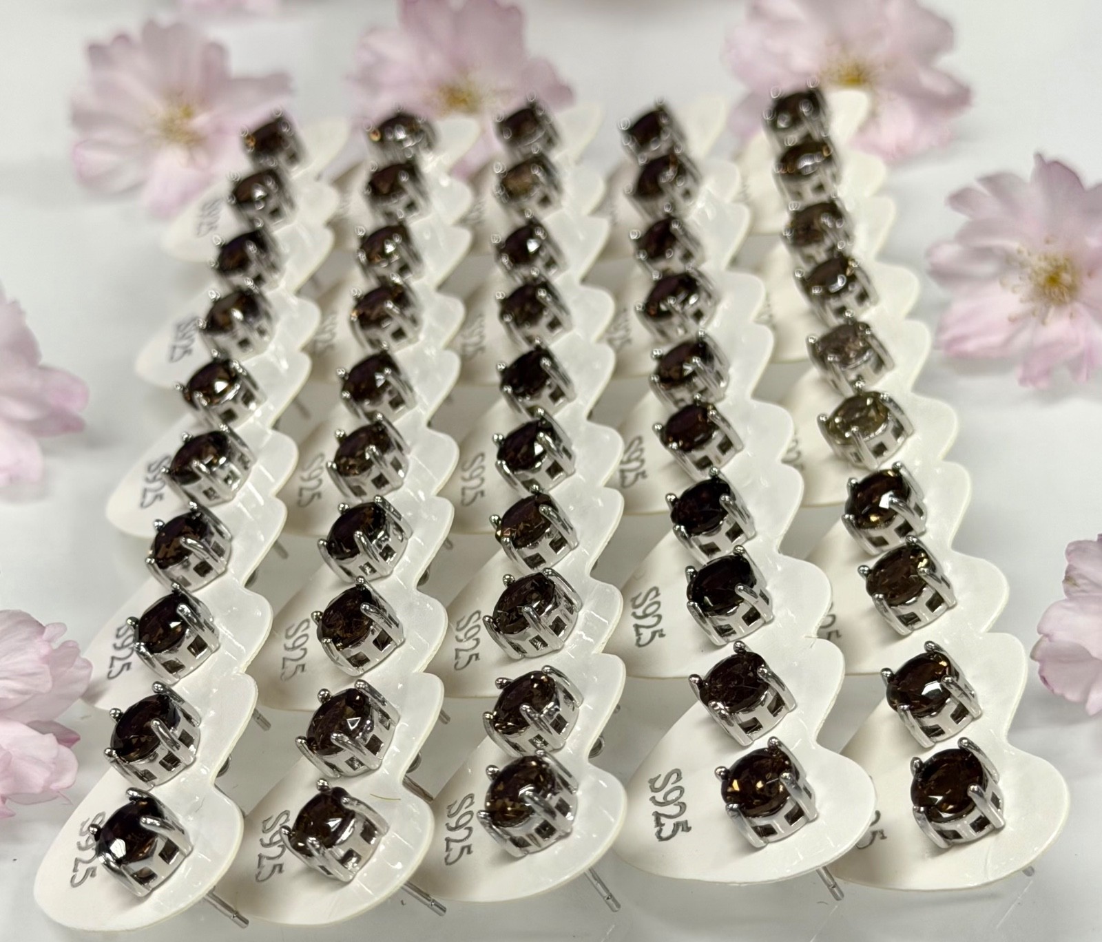 Wholesale 5 Pairs Natural Smoky Quartz Stud Earring w Sterling Silver 925 Posts