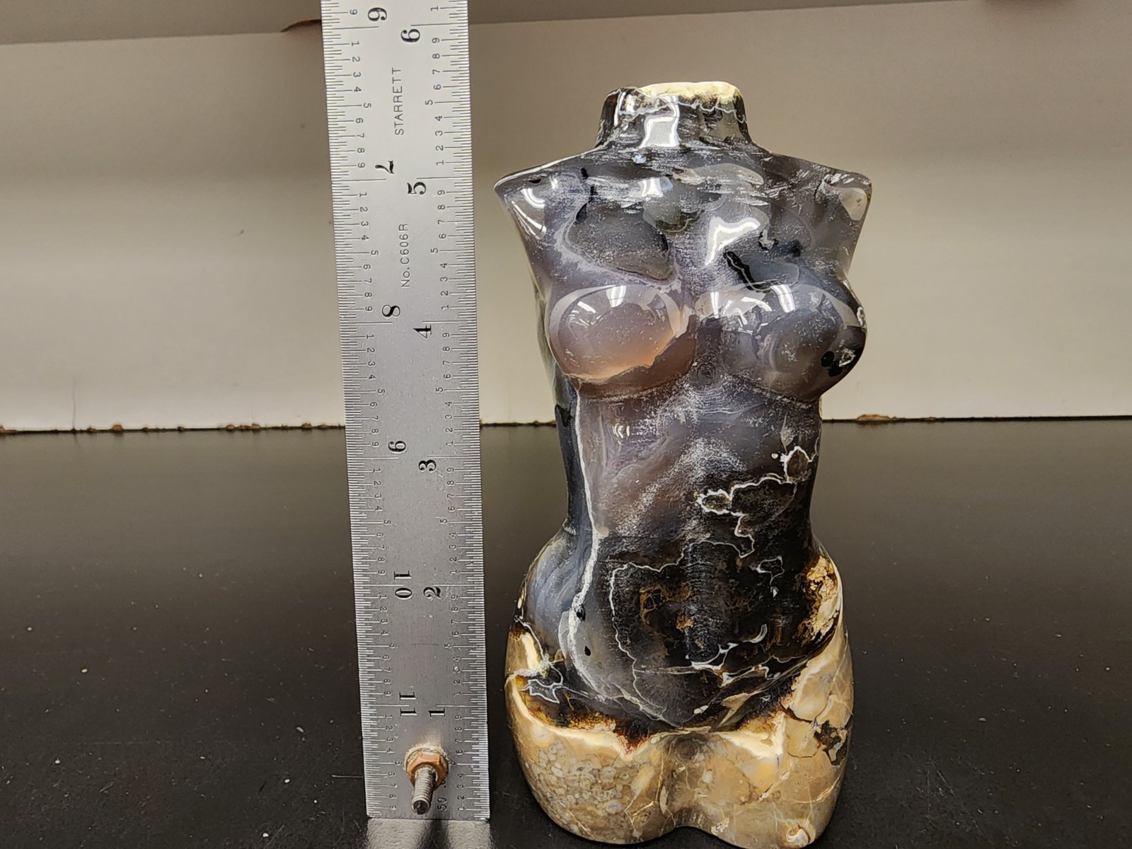 Large 614g Volcano Agate Female Torso UV Reactive Crystal Sculpture Hand Carved