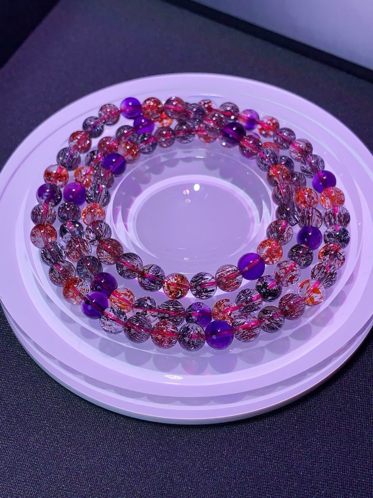 6.2mm TOP Natural Colorful super seven gem quartz crystal energy bracelet 30.9G