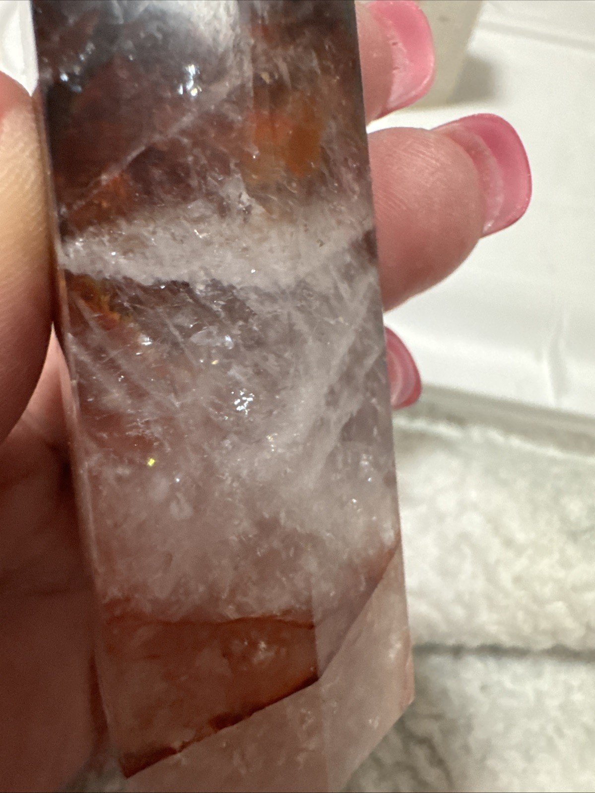 Imperfect Tower Duo. Fire Quartz And Quartz With Fire And Epidote Inclusion