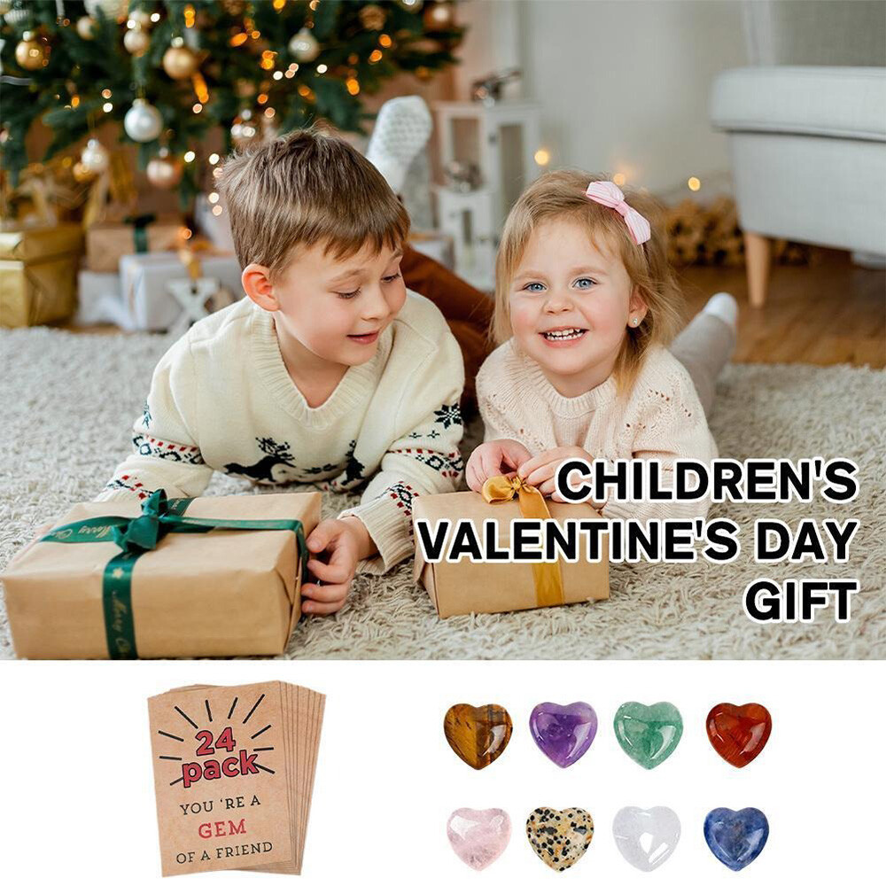 Valentines Day Gifts for Kids – 24Pack Valentines Cards with Heart-Shape Crystal