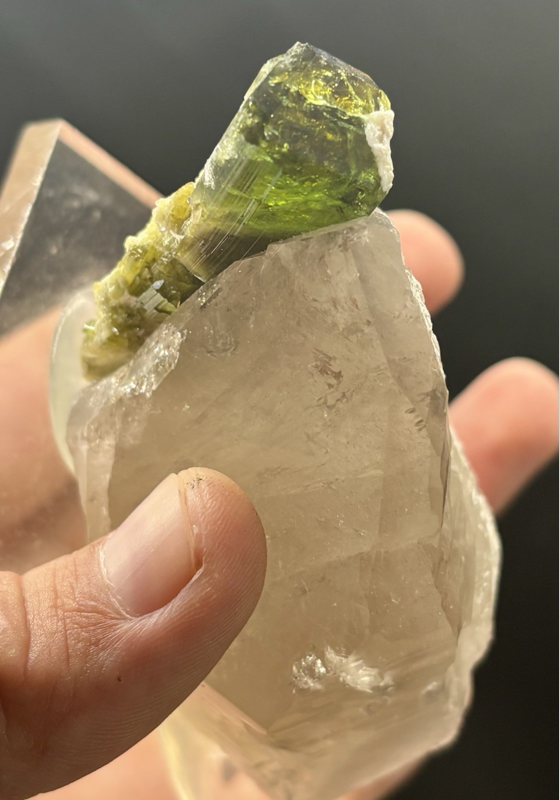 Verdelite Green Tourmaline Crystal Smoky Quartz Mineral Specimen Display Kunar