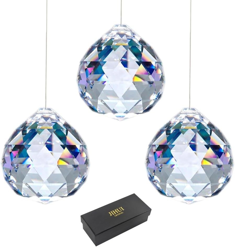 Elegant Glass Crystal Ball Prism Suncatcher Set – 3 x 40mm – For Colorful Light