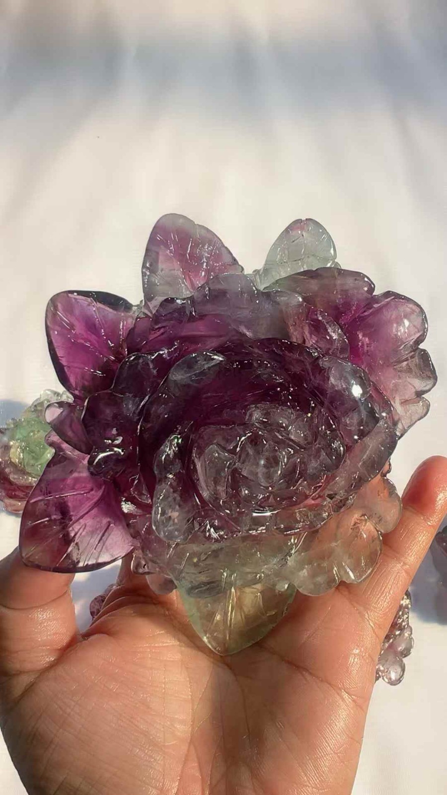 1PC Natural Color Fluorite Quartz Carved Peony Flower Skull Crystal Reiki gift