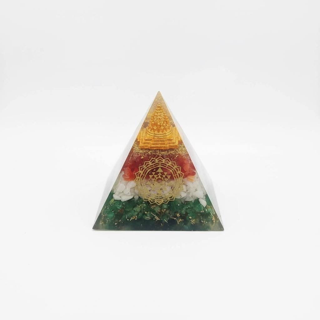 Sri Yantra Sacred Geometry Orgone Pyramid, Meditation Window Sill Decor