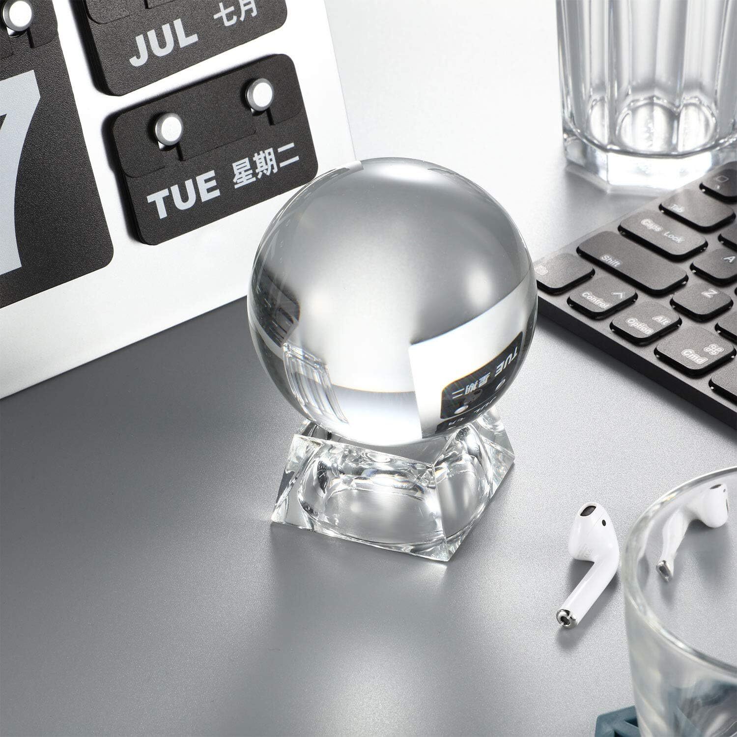 SATINIOR 2 Pack Square Crystal Ball Stand, Mini Clear Trapezoid Ball…