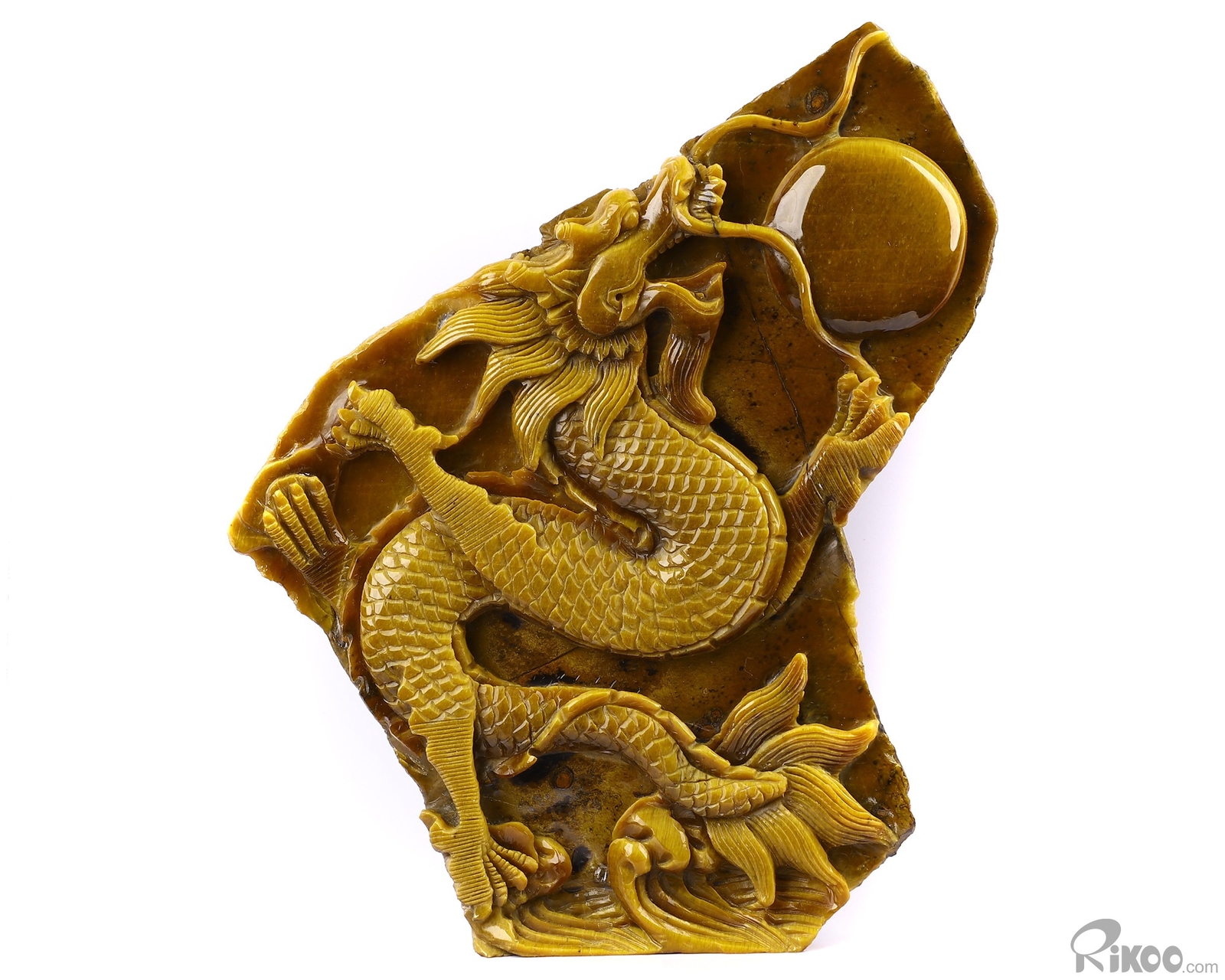 AMAZING FLASH Giant 9.4″ Gold Tiger Eye Carved Crystal Dragon Sculpture
