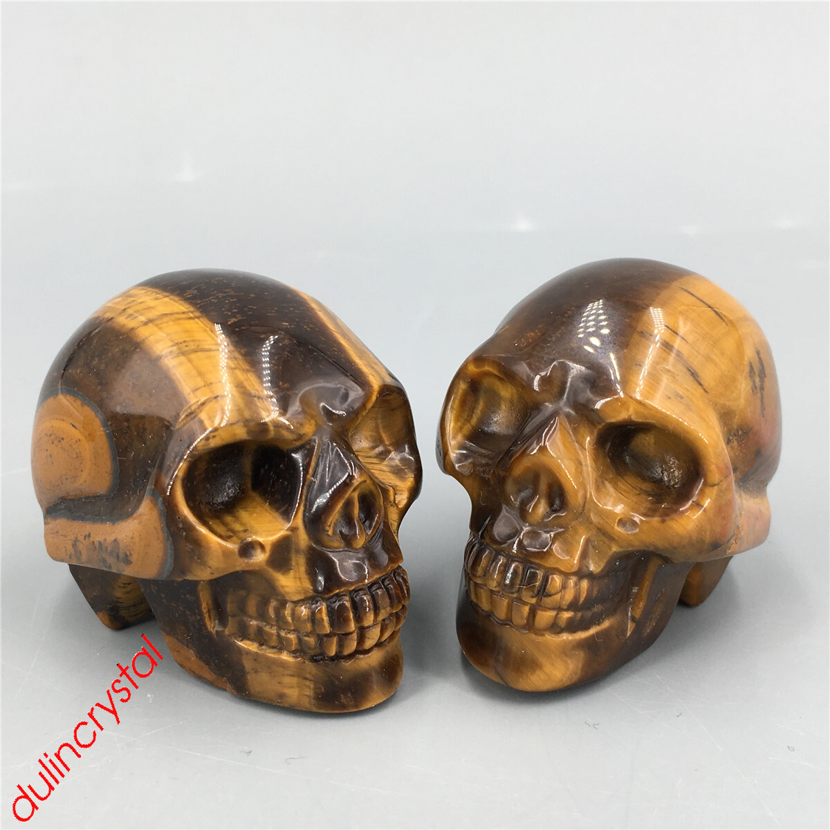 2” Natural Tiger eye skull quartz crystal carved skull gem reiki healing
