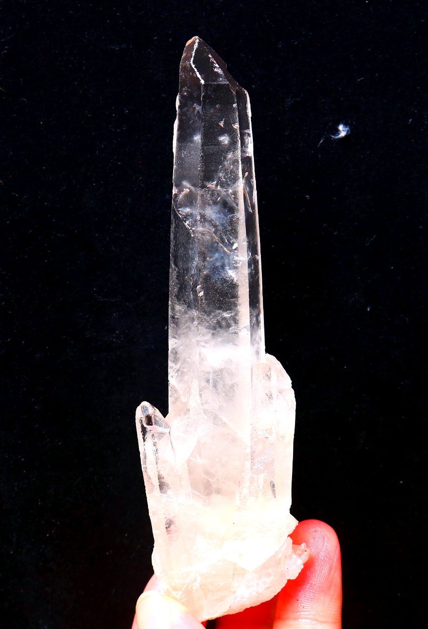 Natural transparent “blue needle pyramid” crystal iron ore mineral specimen