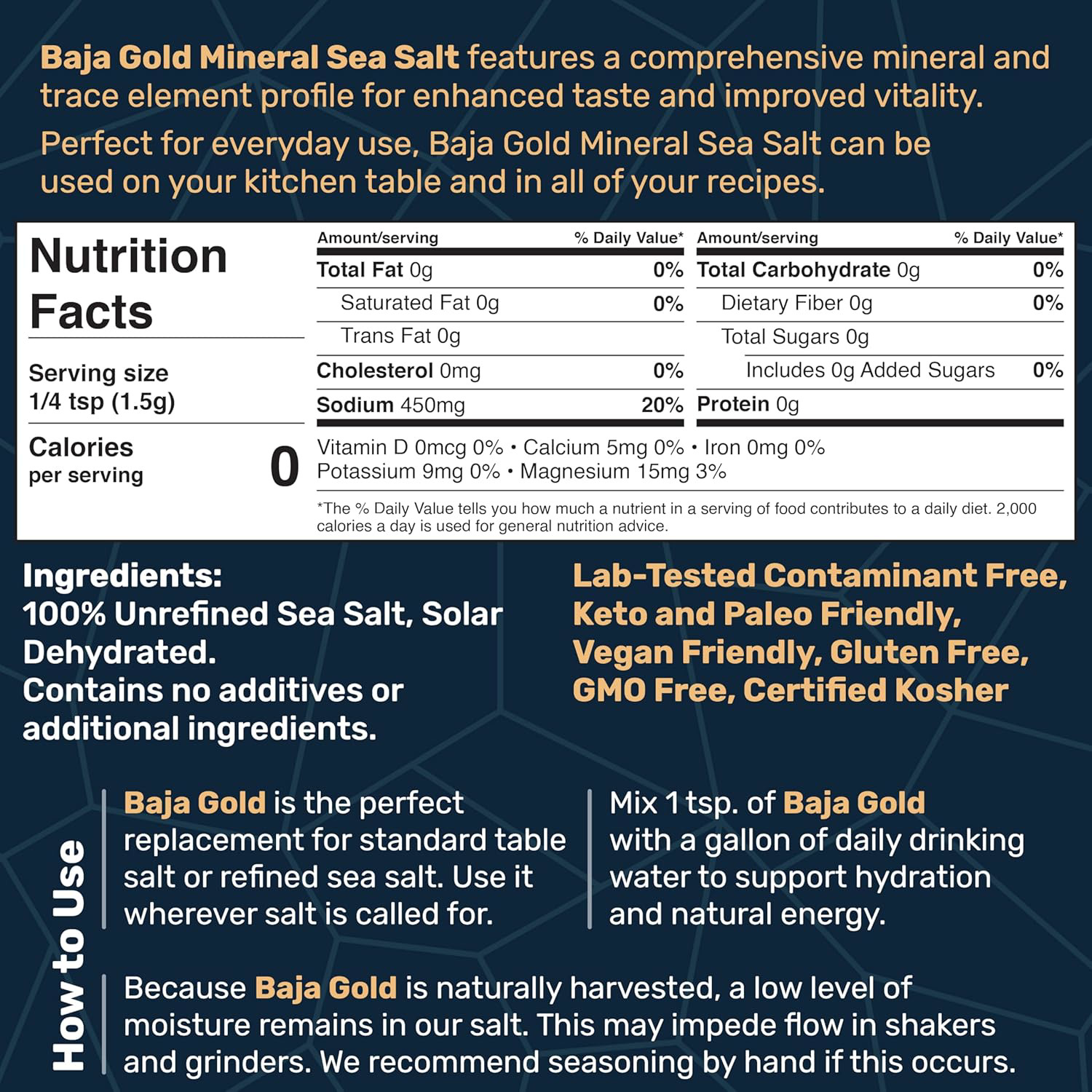 Baja Gold Mineral Sea Salt, Natural Grain Crystals, 5 Lb. Bag