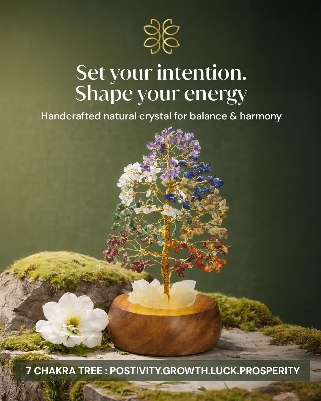 7 Chakra Crystal Tree of Life with LED Light, Handcrafted Gemstone Bonsai with Q