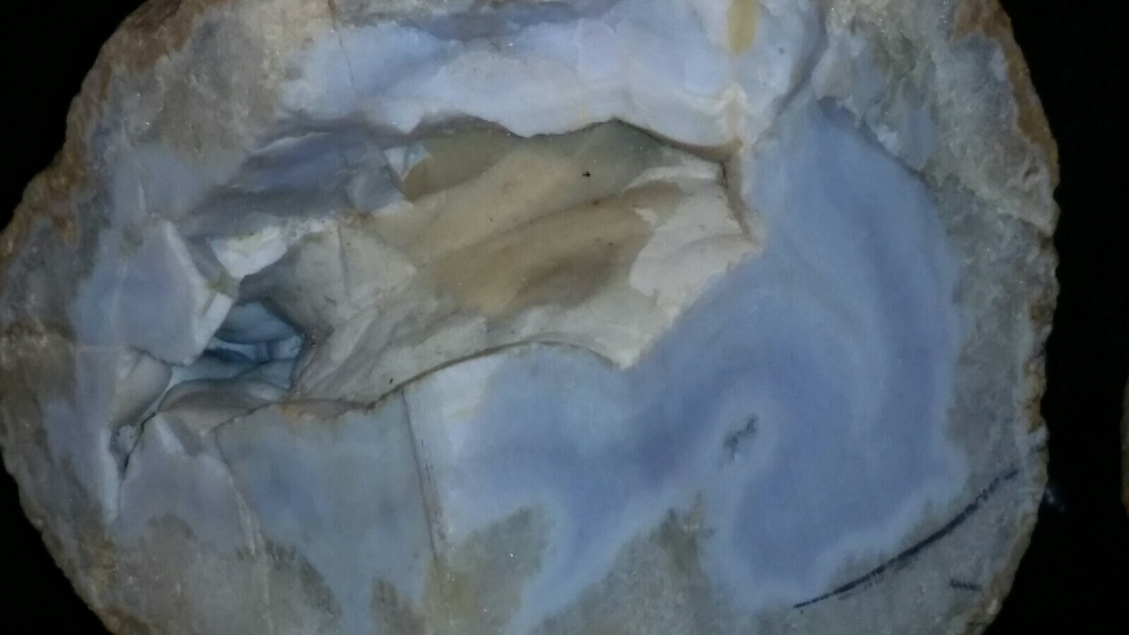 Blue Gray Chalcedony Quartz Geode Banded Agate Sliced and Polished rock #621