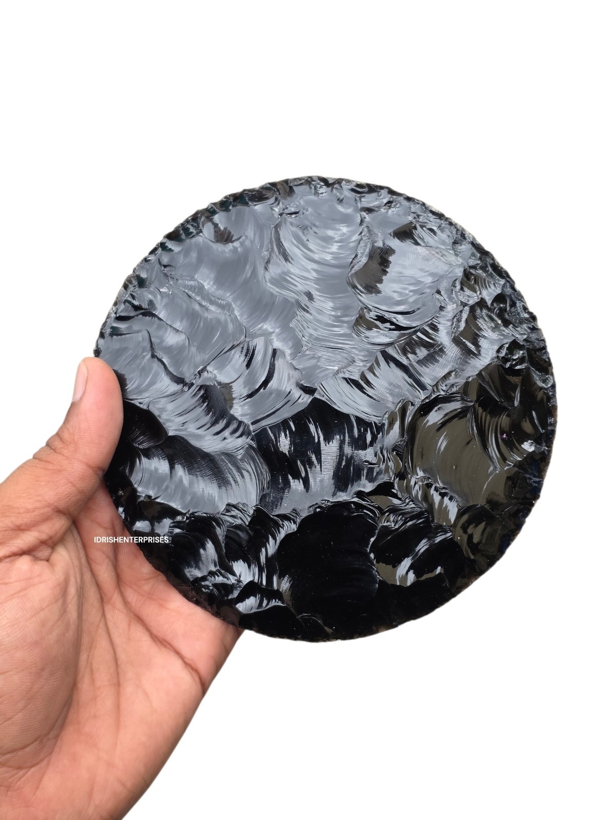 Handcrafted Black Obsidian Disk Round Crystal Display Decor 100mm 125mm 150mm.