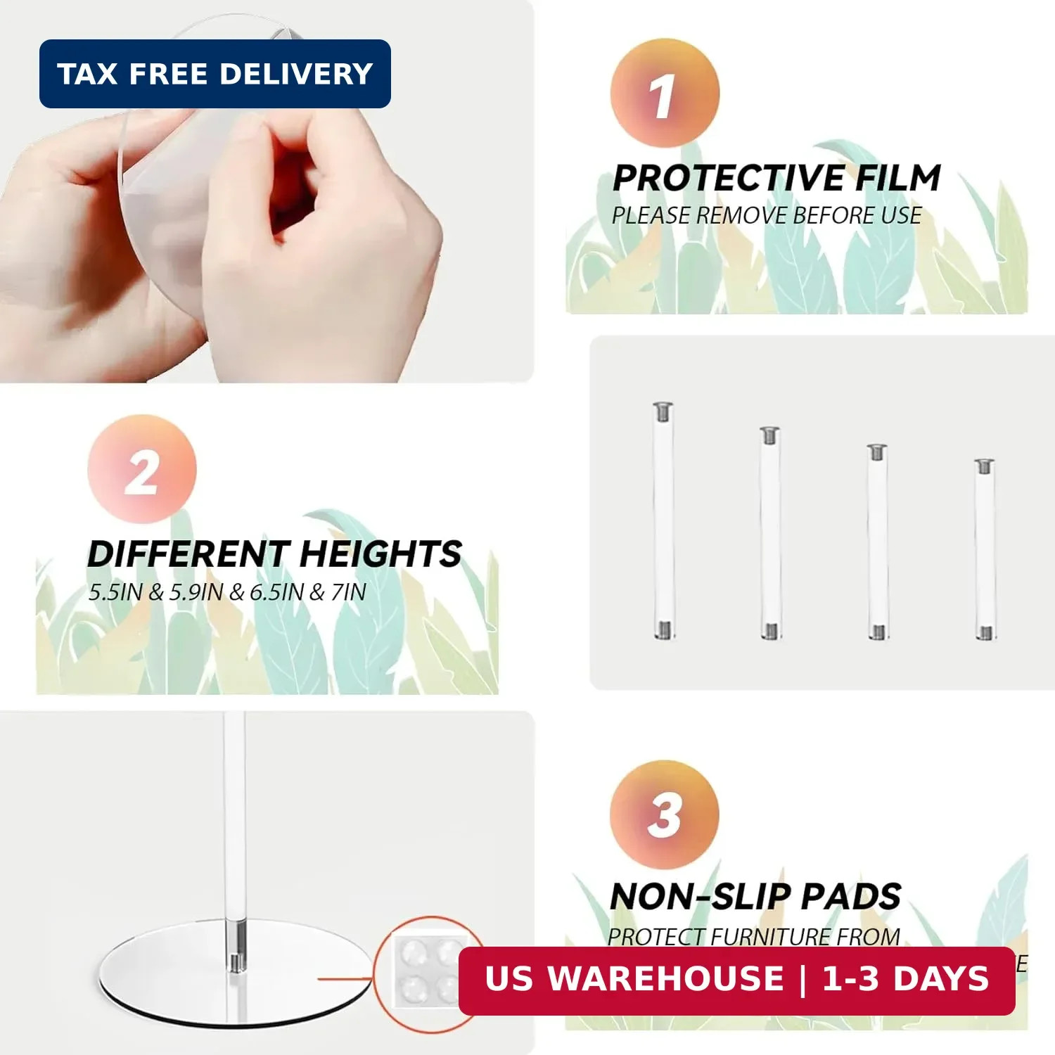 4 Pack Round Acrylic Display Stands, 5.5-5.9-6.5-7in Small Clear Acrylic Display