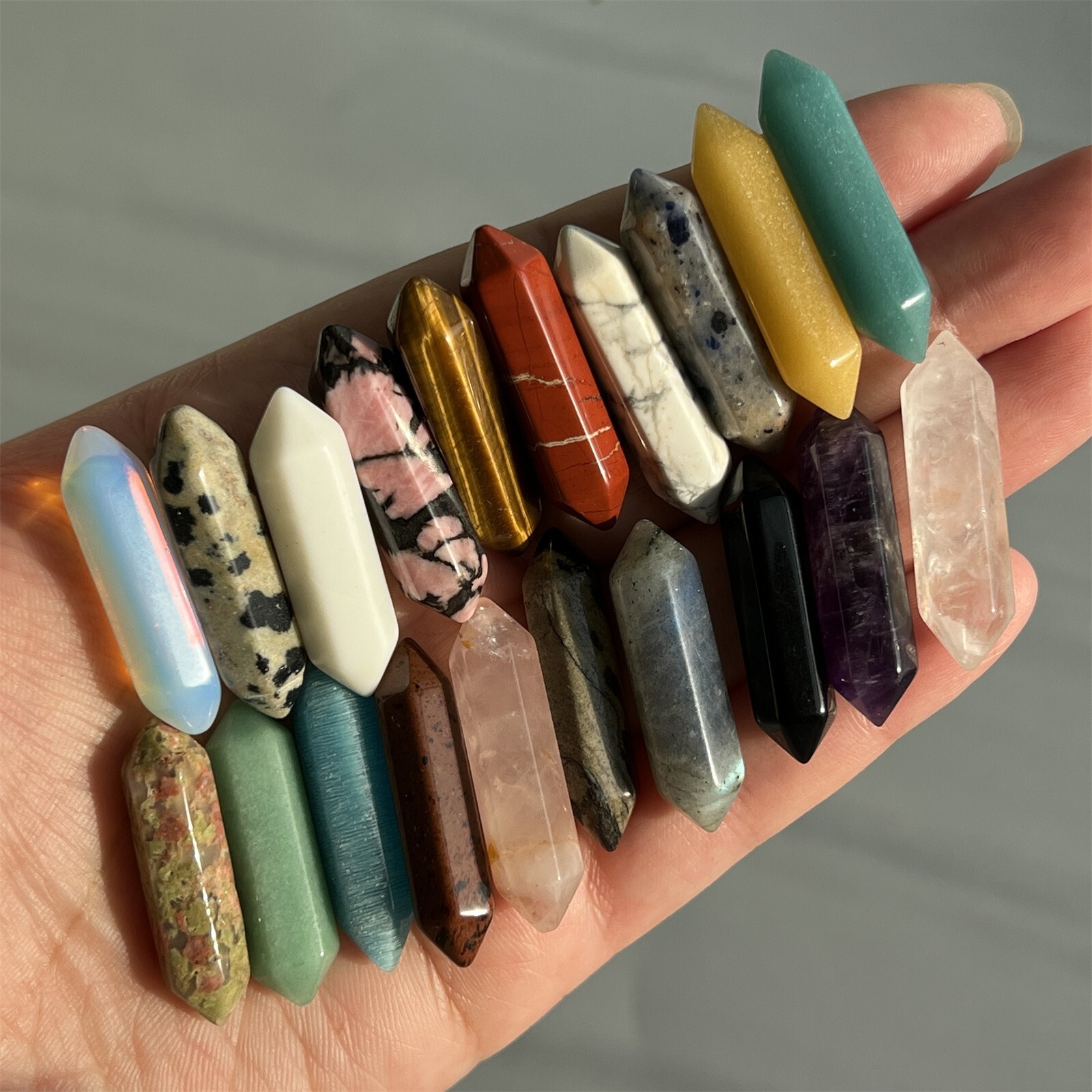 Top! Wholesale Natural Obelisk Mixed Quartz Crystal Wand Double Point gem 10pcs