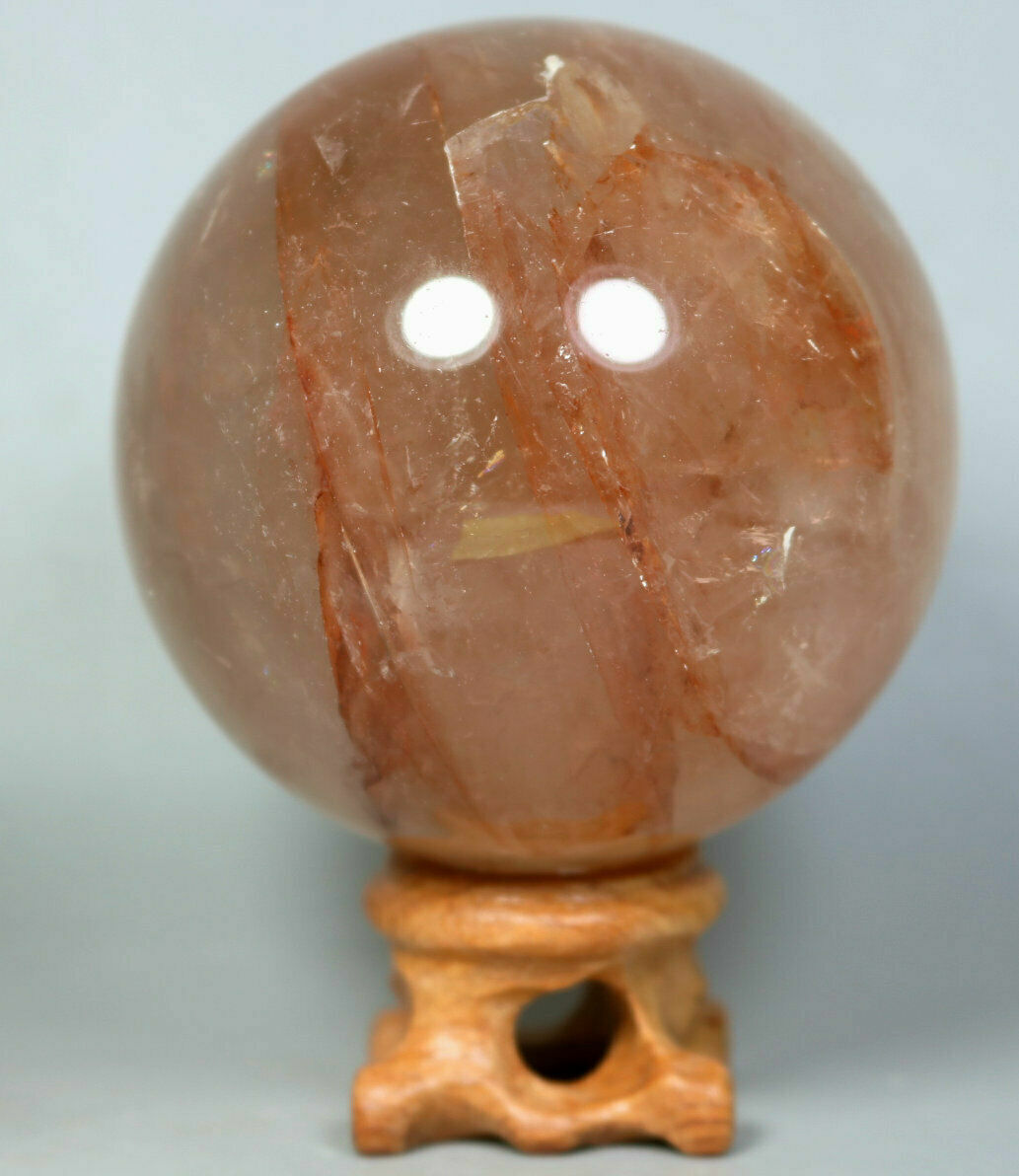 Natural RED FIRE QUARTZ Hematoid Crystal PHANTOM MULTI INCLUSIONS Sphere Stand