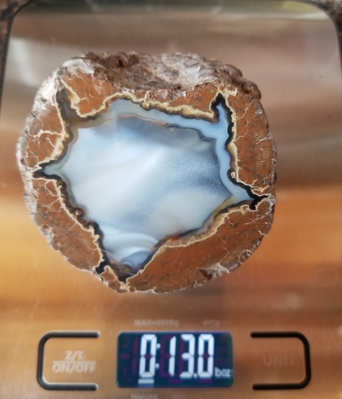 Nice Richardson Ranch Thunder Egg Geode 3″ Polished Half Specimen Opaque Banding