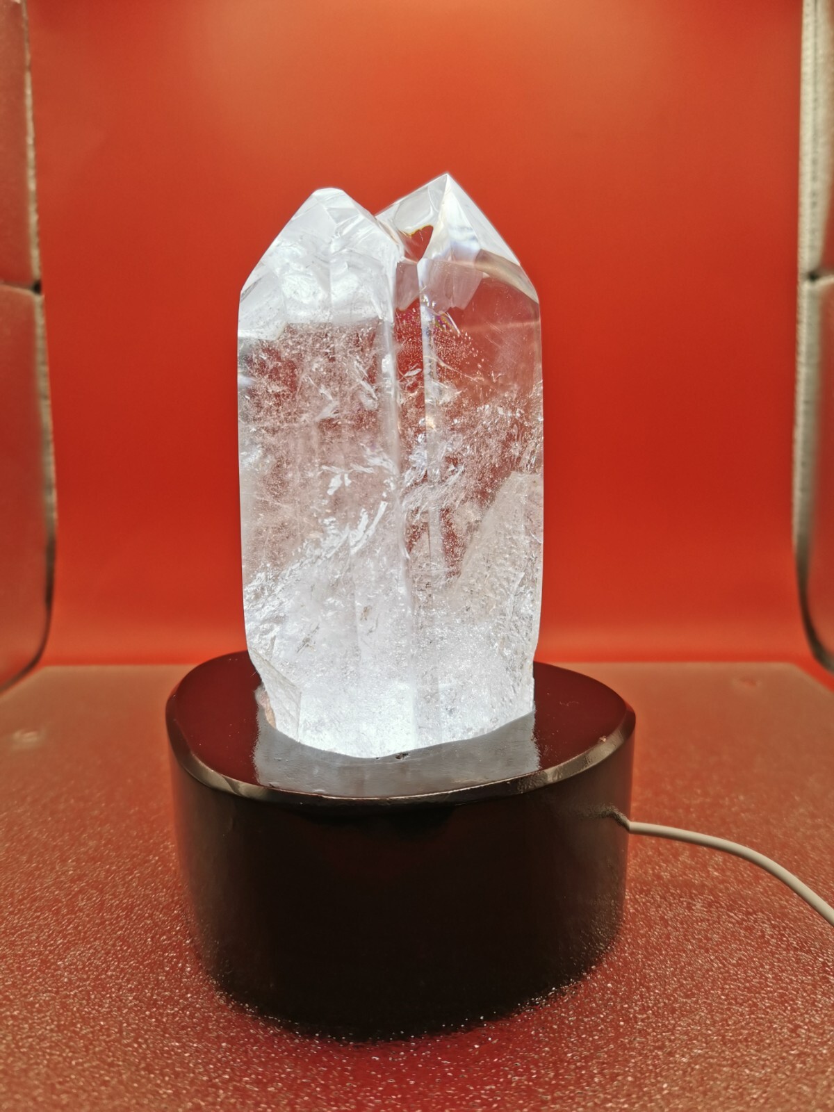 Natural Clear Quartz Double Point Obelisk Crystal With Custom Light Stand 2+LB