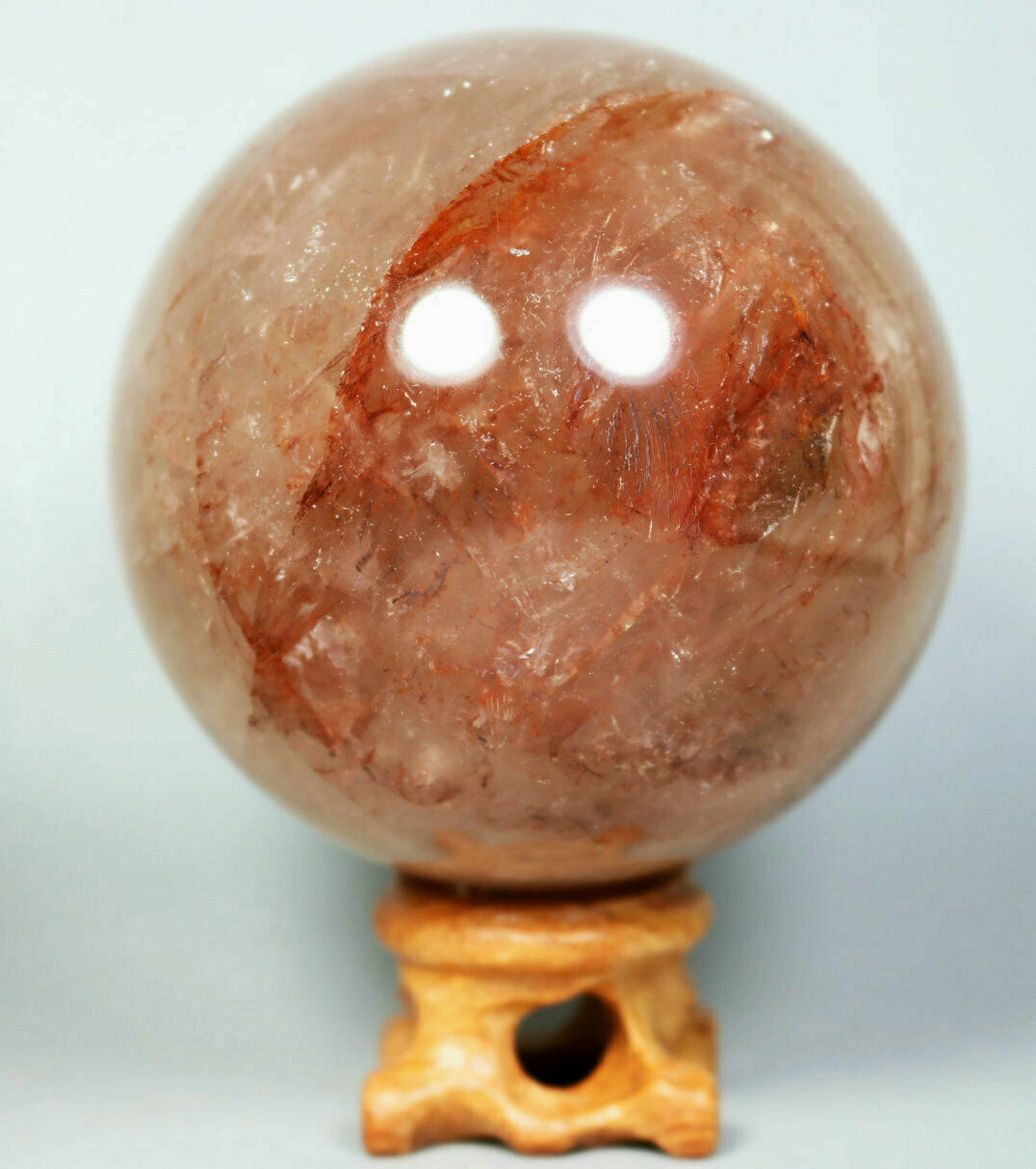 Natural RED FIRE QUARTZ Hematoid Crystal PHANTOM MULTI INCLUSIONS Sphere Stand