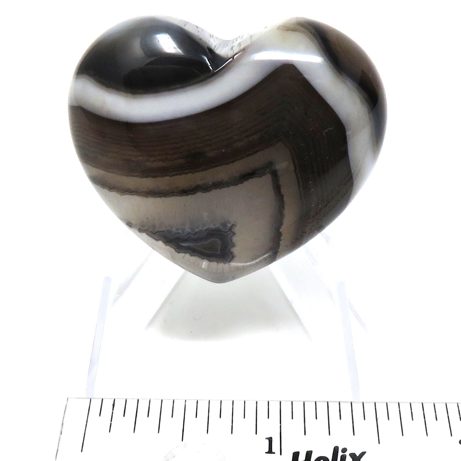 Black Banded Agate Stone Heart #1207-40mm x 35mm x 15mm or 1.57″ Pocket Gemstone